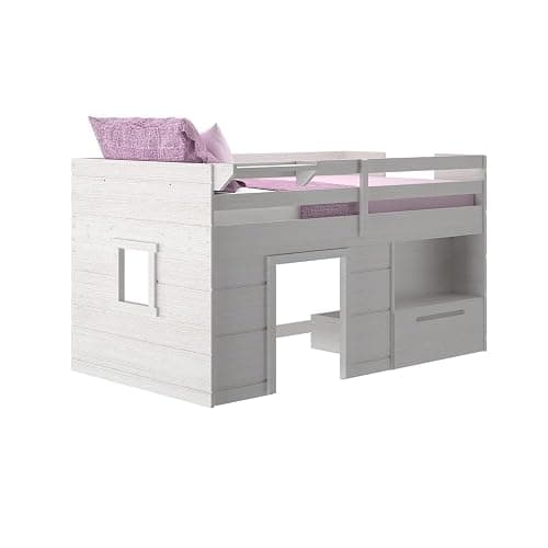 Max & Lily Loft Bed Twin Size, Solid Wood Low Loft Bed with Storage Drawer and Ladder, Modern Farmhouse Loft Bed for Kids, White Wash thumbnail 10