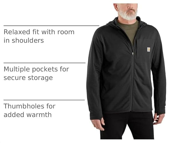 Carhartt Men's Force Relaxed Fit Full-Zip Long-Sleeve Hooded T-Shirt thumbnail 3