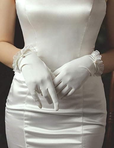 QRBTSCL Women's Short Satin Gloves Wrist Length Dress Gloves for Wedding Opera Party 1920s Stretchy Glove thumbnail 4