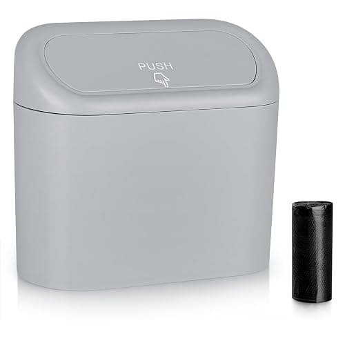 Accmor Car Trash Can, Portable Vehicle Trash Bin with Lid, Mini Car Dustbin Garbage Organizer Holder with One Roll Trash Bag, Leakproof Hanging Cars Storage Bag Container for Auto, SUV, Office (Grey) - Image 1