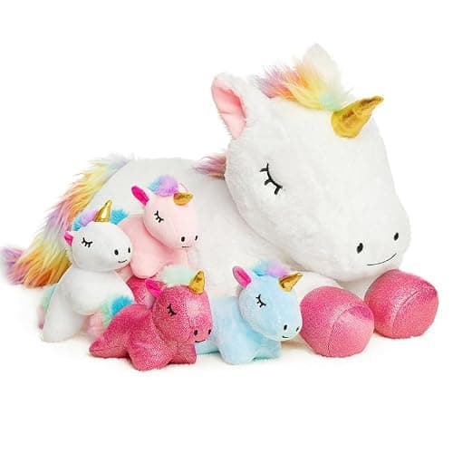 Vposyako 5 Pieces Unicorn Toys Stuffed Animals for Girls, 1 Mommy Unicorn with 4 Babies, Soft Plush Toys Gifts for Girls 3 4 5 6 7 8 9 Years, Kids, Children, Christmas, Birthday, Valentine's - Image 1