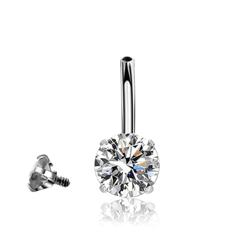 HQLA 14G Belly Button Rings Surgical Stainless Steel Round Cubic Zirconia Navel Barbell Stud Body Piercing thumbnail 3