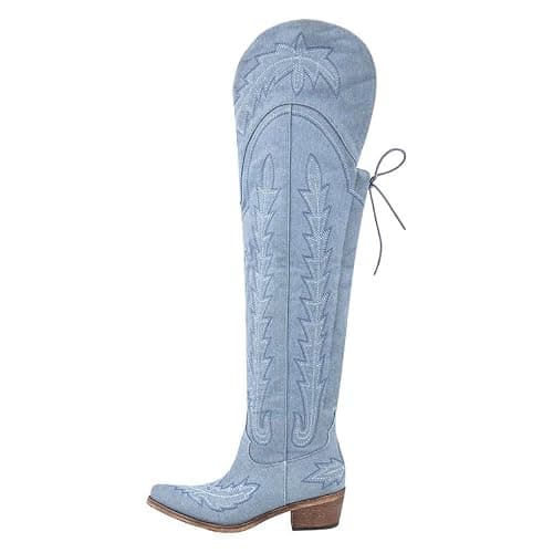 sexytag Cowgirl Boots Thigh High Wide Calf Embroidered Western Cowboy Boots thumbnail 2