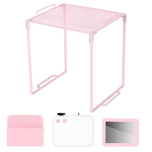 Locker Organizer and Accessories Kit, Includes Metal Locker Shelf, Magnetic Mirror, Pen Holder, Whiteboard, Markers, Magnets, Back to School Essentials Locker Decorations,Office,Gym Lockers (Pink) - Pink - Image 1