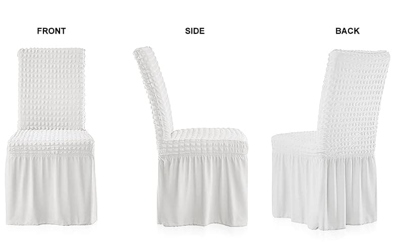 XMNTG Dining Room Chair Slipcovers 1-Piece Stretch White Dining Chair Covers Dorm Chair Cover Non Slip Washable Furniture Protector with Skirt Country Style for Hotel Ceremony Party (White) - White thumbnail 4