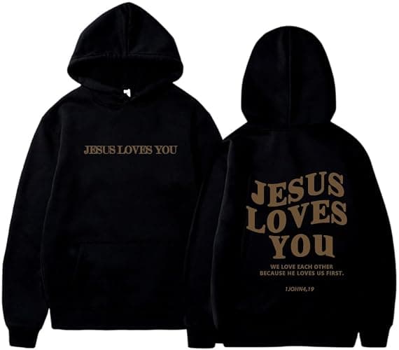 PANOZON Jesus Loves You Hoodie Christian Faith Religious God Tops Man Woman Pullover Sweatshirt Longsleeve thumbnail 2