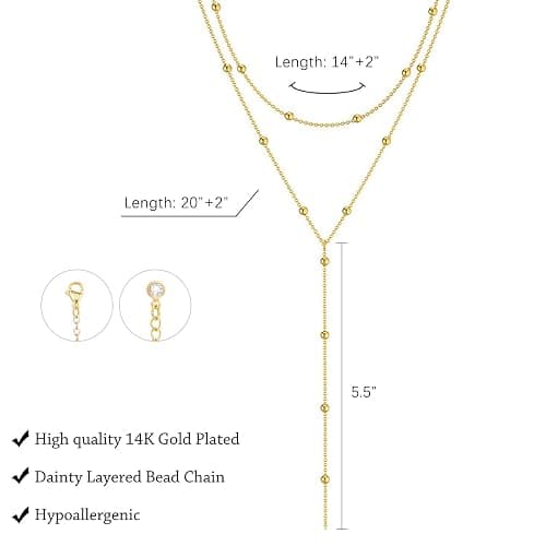 LULII Gold Necklace for Women Trendy Lariat Y Necklace Dainty 14k Gold Plated/Silver Long Necklaces for Women Layered Beaded Drop Necklaces Simple Y-Shaped Chain Jewelry Gifts thumbnail 5