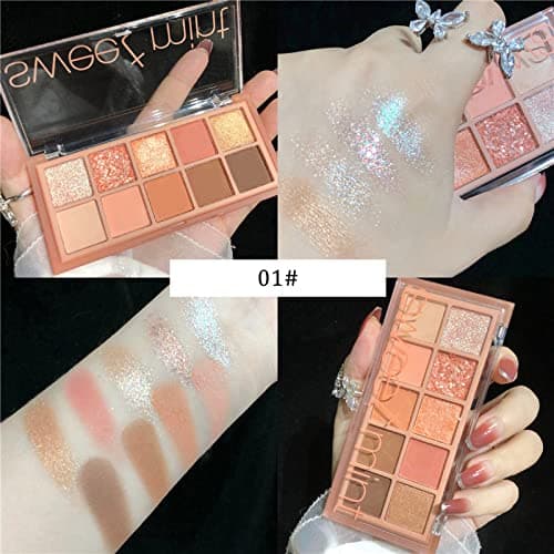 Go Ho 10 Colors Eyeshadow Palette,Matte&Glitter&Shimmer Eyeshadow Korean Makeup,Long Lasting Blendable Shades,Naturing-Looking,Waterproof Cool Eye Shadow Makeup Palette,01 thumbnail 6