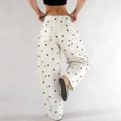 XBTCLXEBCO Polka Dot Jeans Women Y2K Print High Waisted Wide Leg Denim Pants Vintage Stretchy Boyfriend Jeans 90s Streetwear thumbnail 4