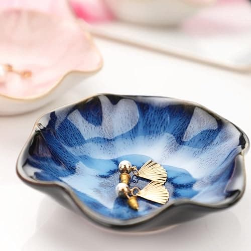 Ceramic jewelry dish,gifts for women her leaf jewelry Plate trinket key tray small ring dish holder nightstand decor home decor Christmas Birthday Friendship Gift for friend girl colleague (Blue) thumbnail 3