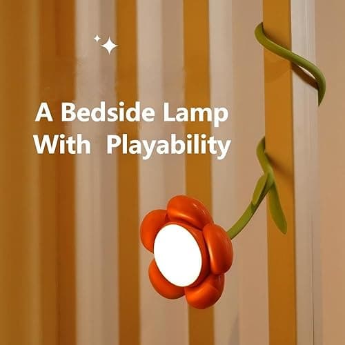 MARZIUS Rose Flower Desk Lamp - Infinite Dimming, Trichromatic Temperature, Rechargeable, Brightness Memory - Creative Decorative Ornaments with Adjustable Flowers (Purple) thumbnail 10