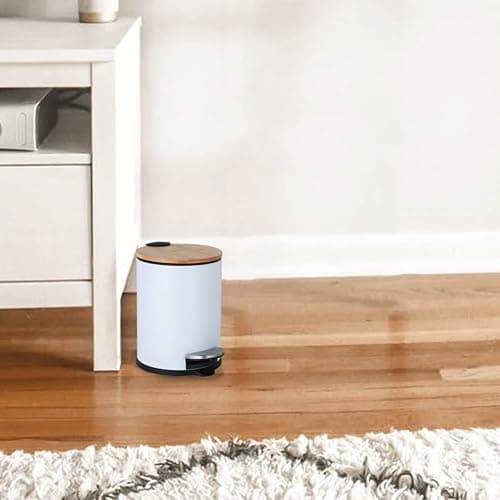 Trash Can with Bamboo Lid Soft Close, 3L Mini Pedal Bin, Round Garbage Can with Inner Bucket for Bathroom, Bedroom, Powder Room, Office, Desk, Car (White) thumbnail 7