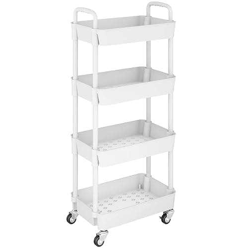 UDEAR 4-Tier Kitchen Rolling Utility Cart,Multifunction Storage Organizer with Handle and 2 Lockable Wheels for Kitchen,Bathroom,Living Room,Office,White - Image 1