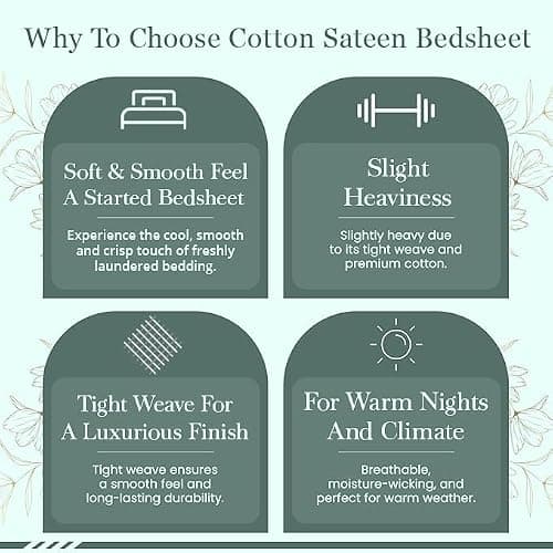 Feather & Stitch 300TC Queen Size 100% Cotton Sateen Weave Printed Sheet Set, Cooling & Breathable Bed Sheets Set, 4 Piece 16" Elastic Deep Pockets, Soft Hotel Quality- Queen, Grey Floral thumbnail 6