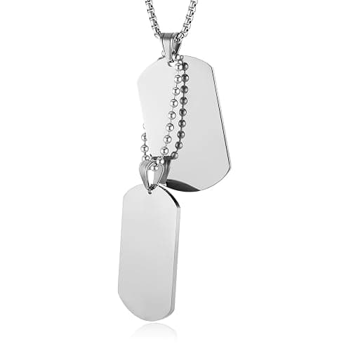 HZMAN Mens High Polishing Stainless Steel Dog Tag Pendant Necklace | 22+2 Inch Link Chain,Silver/Gold/Black,Waterproof,Hypoallergenic,Gift Box thumbnail 5