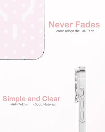 Feams for iPhone 16 Case [Compatible with Magsafe] Slim Shockproof Protective TPU Phone Cover for iPhone 16 6.1" Women Girls, Pastel Pink Polka Dot thumbnail 6