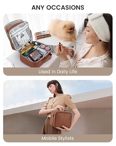 Stagiant Large Makeup Bag, Double Layer Makeup Case with Dividers Makeup Organizer Bag Cosmetic Train Case for Travel Makeup Brushes Palettes Sponge Toiletries thumbnail 4