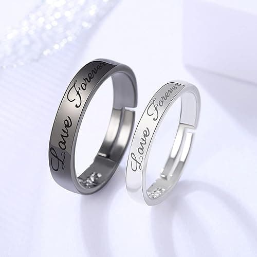 Couple Matching Rings for Woman Man Angel Devil Wings Dragon Arrow Open Rings Adjustable Sun Moon Promise Rings Set Friendship Rings Black White Couple Rings for Her and Him (Black White Love Forever) thumbnail 4