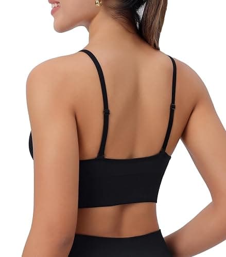 Womens Deep V-Neck Longline Sports Bra, Strappy Criss Cross Padded Cups Adjustable Spaghetti Straps Workout Yoga Crop Top thumbnail 3