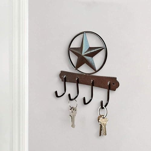 EcoRise Brown Texas Country Western Star Key Holder - Rustic Wall Decor Key Hanger for Home, Heavy Duty Iron, 4 Hooks thumbnail 7