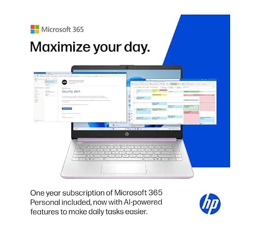 HP 14" Business Laptop Computer with 1-Year Office 365, Intel Quad-Core N150 Processor, 4GB RAM 128GB UFS, Windows 11 Home, PLUSERA Earphones, Honey Lavender thumbnail 7