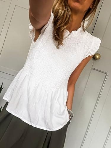 SHEWIN Womens Blouses Peplum Babydoll Summer Tops Ruffle Sleeve Dressy Casual Elegant Ladies Solid Shirts Spring Clothes thumbnail 3