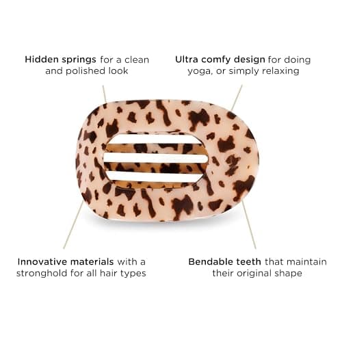 TELETIES - Large Flat Round Clip - Strong Grip, Bendable Teeth, Comfortable Curved Design - For Lying Down, Yoga, Driving & More - Ideal for Thick Hair - For All Hair Textures - Blonde Tortoise thumbnail 3