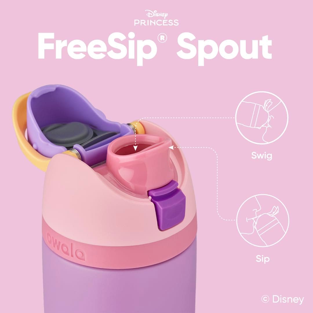 Owala FreeSip - Botella de agua de acero inoxidable con aislamiento y popote, de princesas Disney, para deportes y viajes, botella de agua deportiva sin bisfenol A, 710 ml, Rapunzel thumbnail 3