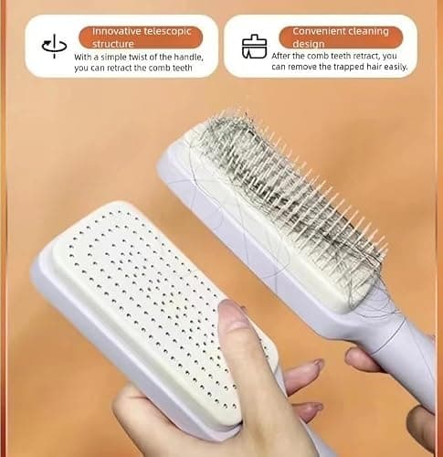 Self Cleaning Hair Brushes, Easy Clean Hair Brush with Retractable Bristles, Anti Static Massage Comb Brush for Effortless Hair Removal and Cleaning thumbnail 4