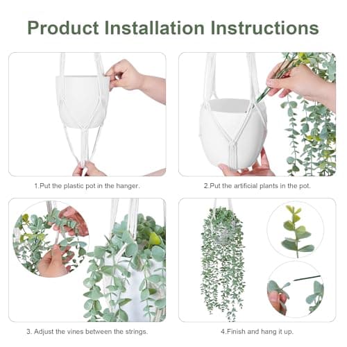 DREAMLOOM Fake Hanging Plants with Pot, Artificial Eucalyptus Hanging Plants with Macrame Hanger for Indoor Decor, Fake Hanging Vines Faux Greenery for Home Kitchen Office thumbnail 6