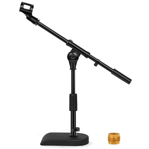 InnoGear Adjustable Desk Microphone Stand, 2 Pack Weighted Base with Soft Grip Twist Clutch, Boom Arm, 3/8"-5/8" Screw Adapter for Blue Yeti and Blue Snowball, Kick Drums, Guitar Amps, Black - Image 1