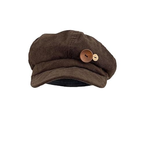 Corduroy Newsboy Hats for Women Vintage Button Decor Paperboy Painter Beret Cap Japanese Y2K Acubi Emo Headwear thumbnail 2