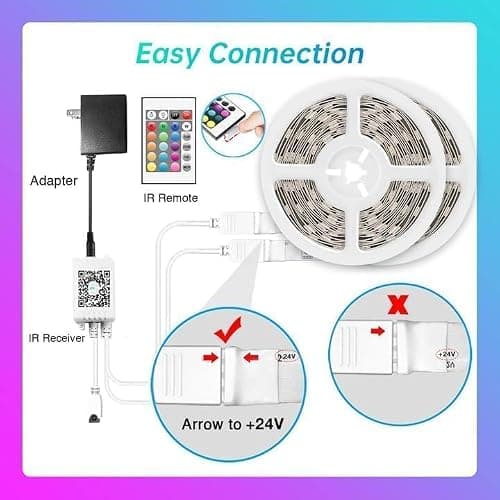 TJOY 130ft Bluetooth LED Strip Lights, RGB Color Changing, Music Sync, App Control, Indoor Usage, 5050 SMD, 2 Rolls, for Bedroom Kitchen TV Party (APP+Remote +Mic) thumbnail 7