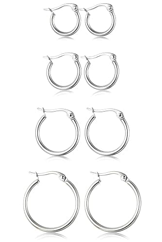 ORAZIO 4 Pairs Stainless Steel Hoop Earrings Set Cute Huggie Earrings for Women,10MM-20MM - Image 1