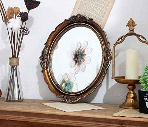 Funerom 12.8 x 14.3 inch Vintage Decorative Wall Mirror, Hanging Mirrors for Bedroom Living-Room Dresser Decor, Oval (Antique Gold) thumbnail 4