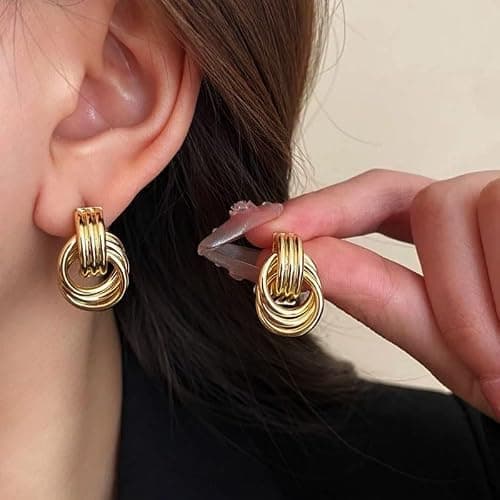 2 Pairs Gold Earrings for Women Knot Chunky Earrings Jewelry for Women thumbnail 9