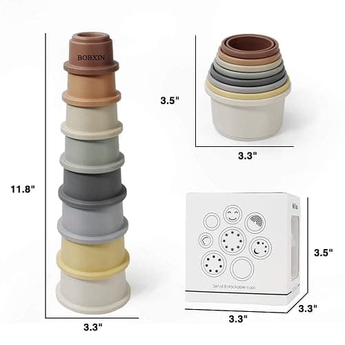 BOBXIN Stacking Cups Baby Building/Bathtub/Beach Toy, Nesting Cup Early Educational Montessori Toddlers Stacking Toy, 8 Pcs with Numbers & Pattern, Fun for Kid Baby 6-12 Months Play for Indoor/Outdoor thumbnail 3