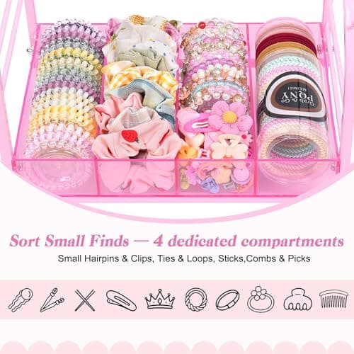 Keebofly Acrylic Hair Accessories Organizer, Versatile Headband Holder Stand for Scrunchies, Bows, Claw Clips, Hair Tie, Compact Hair Organizer Storage Container for Girls, Women, Babies, Soft Pink thumbnail 5