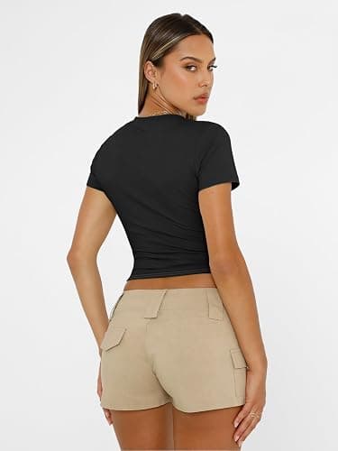 Trendy Queen Womens Short Sleeve T Shirts - Buttery Soft Summer Crop Tops Slim Fit Y2k Basic Tees for Workout thumbnail 6