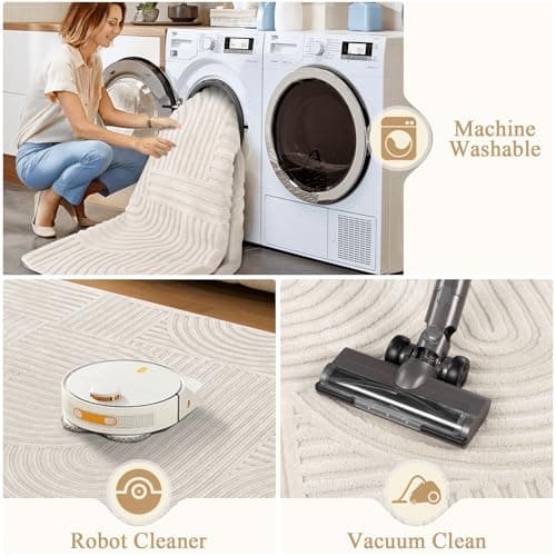 Pauwer 5x7 Washable Area Rugs for Living Room Modern Beige Solid Color Soft Fluffy Rugs for Bedroom Non Slip Boho Accent Indoor Mat Floor Carpet Cover for Kids Room Dining Room Kitchen Office thumbnail 6