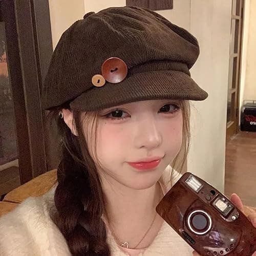 TYATVS Womens Button Baker Boy Hats Y2k Vintage Corduroy Newsboy Hat Whimsy Twee Shoujo 2000s Fall Fashion thumbnail 3
