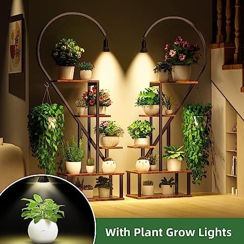BACEKOLL Plant Stand Indoor with Grow Lights, 5 Tiered Metal Plant Stand for Indoor Plants Multiple, Large Plant Holder Display Shelf, Half Heart Shape Tall Plant Rack for Living Room, Patio, Balcony thumbnail 4