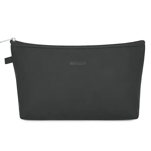 WANDF Cosmetic Bag for Women Makeup bag Organizer Mini Makeup Pouch for Purse Water Resistant Girls Gift(Pure Black) - Image 1