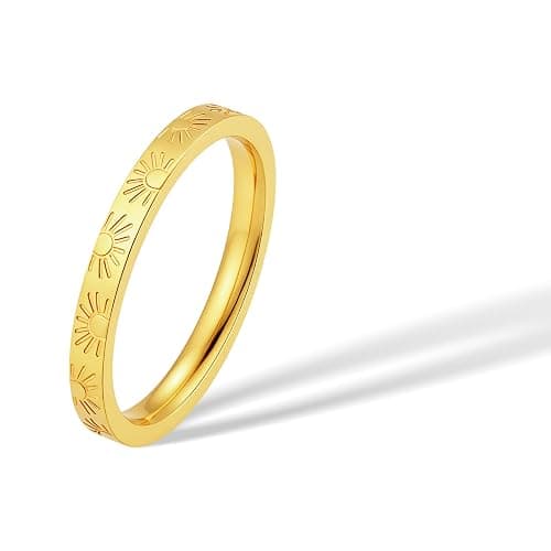 munone 2mm Sunshine Engraved Ring for Women Men,18k Gold Plated Titanium Stacking Rings,You Are My Sunshine Statement Bands - Image 1