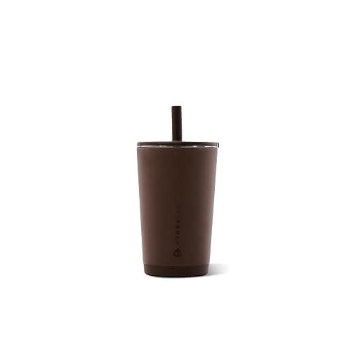 HydroJug Everyday Tumbler 14 oz, Ceramic-Lined Straw Cup, Chestnut | Vacuum insulated stainless steel, flexible straw, soft-touch lid, spill-free, cup holder fit, BPA-free, hot & cold drinks - Image 1