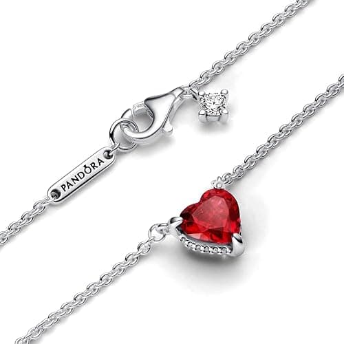 PANDORA Sparkling Heart Halo Pendant Collier Necklace - Adjustable Necklace - Stunning Women's Jewelry - Gift for Her - Sterling Silver with Red Crystal - With Gift Box - 17.7" thumbnail 3