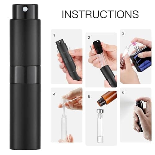 LISAPACK 8ML Atomizer Perfume Spray Bottle for Travel, Empty Refillable Cologne Dispenser, Portable Sprayer (Matte Black) thumbnail 6