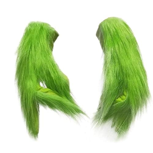Hefnoya Green Furry Plush Gloves Adults and Kids, Christmas Santa Cosplay Costume Mask Props Green Hands Gloves thumbnail 2