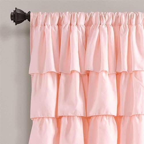 Lush Decor Blush Ruffle Window Curtain-Shabby Chic Farmhouse Style Panel for Living, Dining Room, Bedroom (Single), 84” x 50 L thumbnail 3