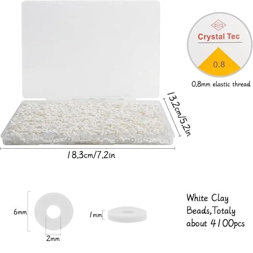 4100 Pcs White Clay Beads Bracelet Making Kit, 6mm Polymer Spacer Flat Heishi Beads for Jewelry Necklace Earring Making thumbnail 2